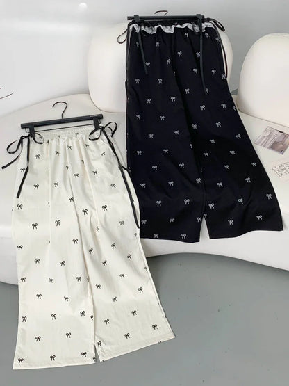 Viser décontractés pour femmes, Baggy Sweet Bow Design, Taille élastique, Esthétique Ulzzang, Jogging polyvalent, viser à jambes larges, Mode