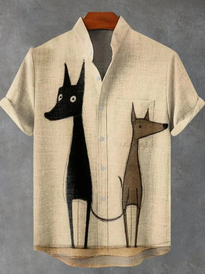 2025 hommes décontracté mode nouvelle chemise en lin Art imprimé chien de compagnie motif chemises mode décontracté et confortable hommes chemise unie