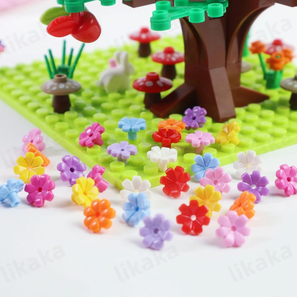 100 pièces MOC blocs de construction de fleurs colorées bricolage belles jardins briques jouets ville arbre maison scène plantes accessoires pour les filles
