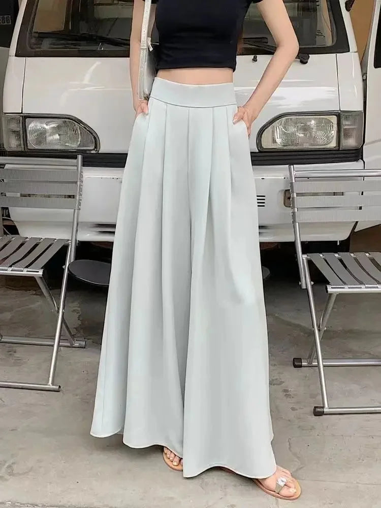 Taille haute jambe large pantalon jupe femmes printemps été mince plissé costume pantalon drapé minceur Style décontracté à la mode