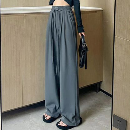 2025 printemps dame Chic taille haute costume pantalon femme coréenne à lacets jambe droite pantalon femmes couleur unie tout Match pantalon de travail