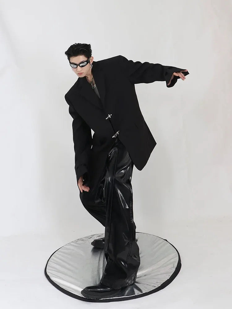Manteau surdimensionné imbibé de style RO pour hommes et femmes, blazers à boutons, conception de faux deux pièces, rue haute, document solide, parkas à la mode, printemps et automne