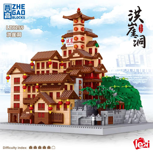 4088 pièces Lezi mini blocs briques de construction jouets adulte Puzzle Architecture chinoise Hongya grotte Chongqing décorations pour la maison cadeau 8259