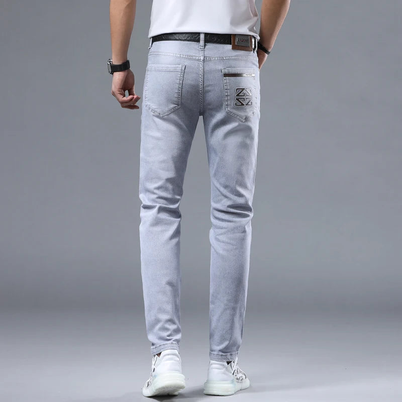 Jeans pour Homme, Pantalon Décontracté, Simple, Slim, Petits Pieds, Tendance, artificiel astique, Polyvalent, Haut de Gamme, Gris Clair, Nouvelle Collection Printemps et Été 2024