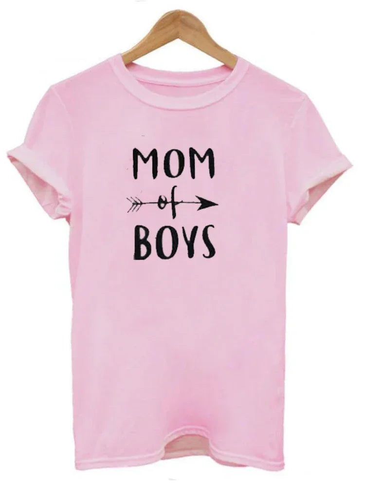 T-shirt manches courtes col rond femme, estival et avec lettres imprimées MOM OF BOYS