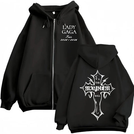 Lady Gaga The Mayhem Ball Tour 2025 sweat à capuche avec fermeture éclair hommes femmes haute qualité mode sweat à capuche décontracté ample polaire pulls