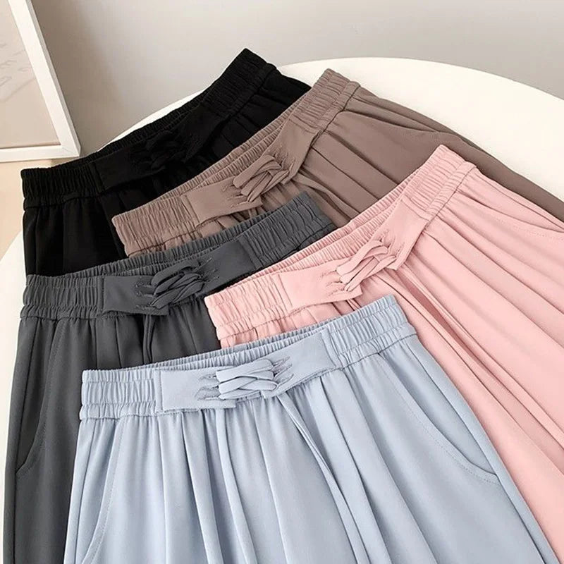 2025 printemps dame Chic taille haute costume pantalon femme coréenne à lacets jambe droite pantalon femmes couleur unie tout Match pantalon de travail