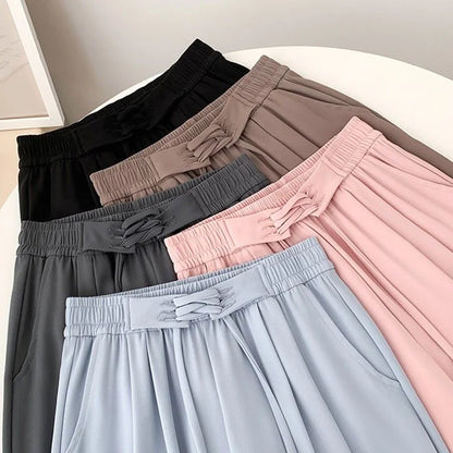 2025 printemps dame Chic taille haute costume pantalon femme coréenne à lacets jambe droite pantalon femmes couleur unie tout Match pantalon de travail