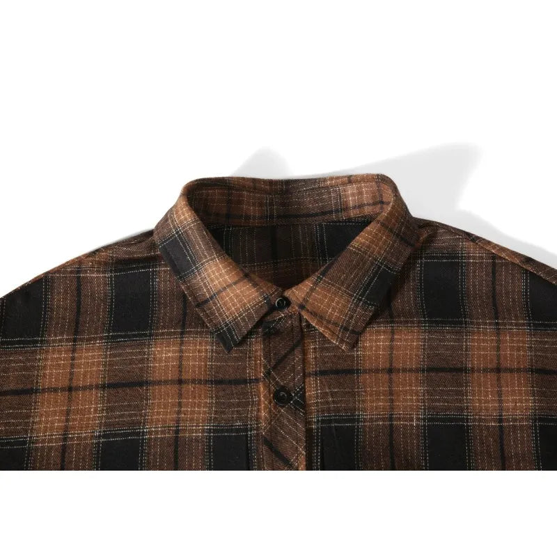 Chemise à carreaux vintage pour hommes, surchemise à manches longues, vêtements d'extérieur respirants, chemisier décontracté pour hommes, poche unique, boutons