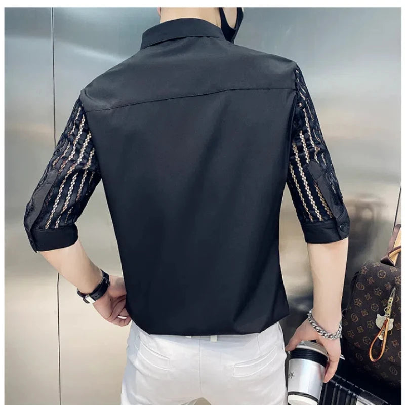 Chemises minimalistes à manches mi-longues, col carré épissé, bouton amissié, mode solide, amincissant, décontracté, petit ami, été, nouveau, 2024