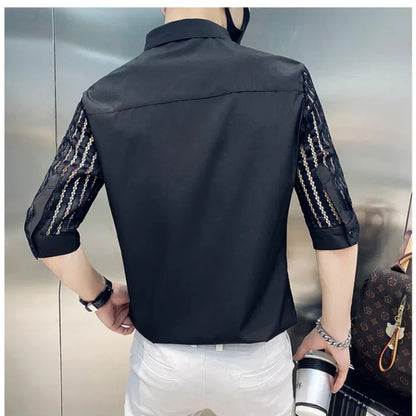Chemises minimalistes à manches mi-longues, col carré épissé, bouton amissié, mode solide, amincissant, décontracté, petit ami, été, nouveau, 2024