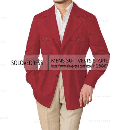 Veste en lin simple boutonnage col à revers coupe ajustée lin costumes pour hommes veste d'été Blazer (juste une veste)