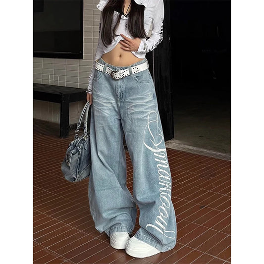 Automne femmes Y2k Baggy bleu Jean japonais années 2000 Style petit ami Jean pantalon Vintage Harajuku broderie Denim pantalon vêtements