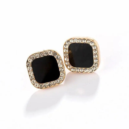 Boucles d'oreilles rondes en argent S925, strass assortis avec tout, simples, goutte d'eau noire,