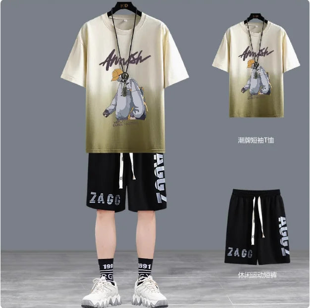 Short hommes costume été Joggers ensemble mode coréenne graphique T-shirt multi-poches Cargo pantalon 2 pièces ensemble hommes survêtements 2025 nouveau