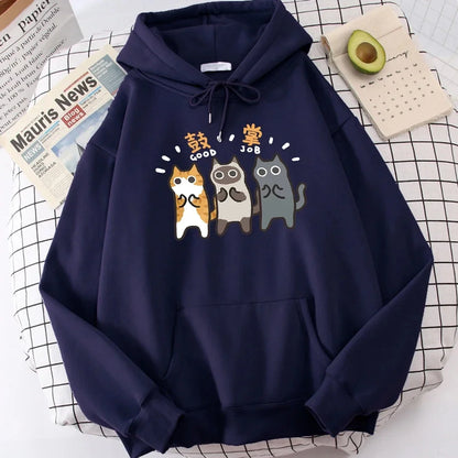 Sweat-shirt à capuche pour hommes, vêtements Wei, confort, vigueur, loisirs, sport, vêtements polyvalents pour jeunes, trois chats applaudissements et applaudissements