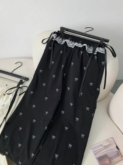 Viser décontractés pour femmes, Baggy Sweet Bow Design, Taille élastique, Esthétique Ulzzang, Jogging polyvalent, viser à jambes larges, Mode