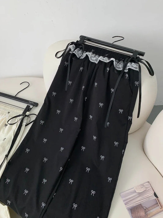 Viser décontractés pour femmes, Baggy Sweet Bow Design, Taille élastique, Esthétique Ulzzang, Jogging polyvalent, viser à jambes larges, Mode