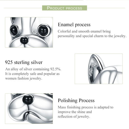 BAMOER 925 en argent Sterling partenaires fidèles bouledogue français perle chien Animal perle ajustement femmes bracelets porte-bonheur bijoux à bricoler soi-même SCC315