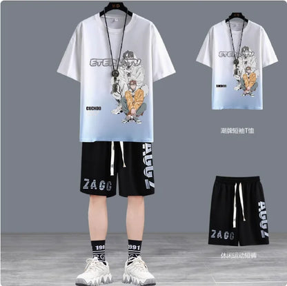 Short hommes costume été Joggers ensemble mode coréenne graphique T-shirt multi-poches Cargo pantalon 2 pièces ensemble hommes survêtements 2025 nouveau