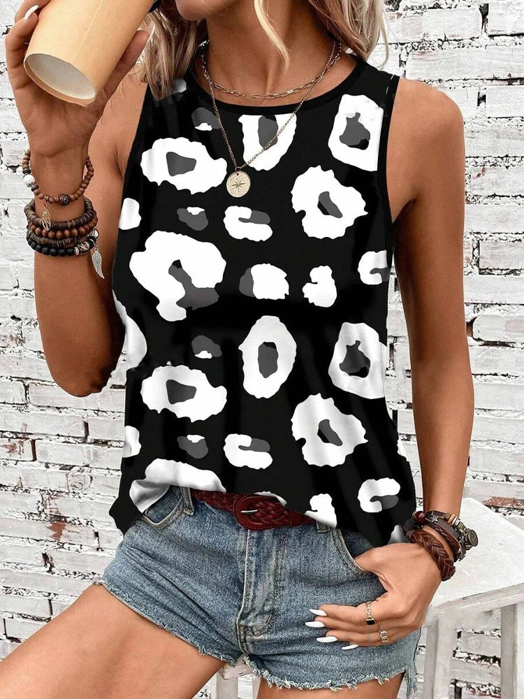 Débardeur d'été Sexy imprimé léopard en 3D pour femmes, mode col rond, gilet décontracté, épaules dénudées, Y2k, haut sans manches, Camisole, vêtements pour femmes