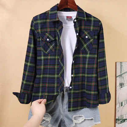 Nouvelles chemises à carreaux pour femmes M-5XL chemisier en coton pour femmes à manches longues chemise à carreaux Slim col rabattu chemisiers pour femmes chemises