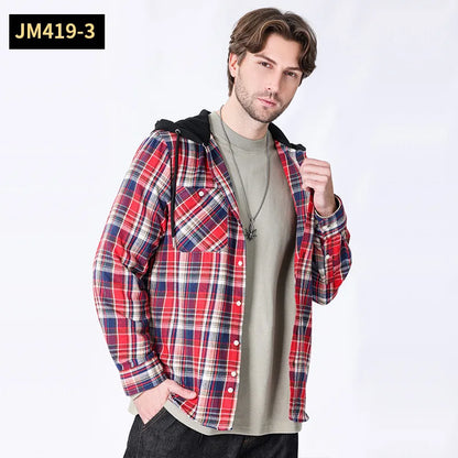 Chemise à manches longues en flanelle pour hommes, manteau à carreaux, décontracté, non repassage, grande taille, chapeau, mode, printemps, automne, nouveau, taille américaine