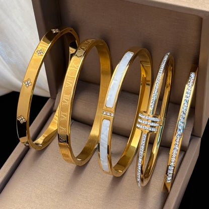 Ensemble de bracelets en acier inoxydable zircon, élégant, simple et polyvalent, étanche et ne se décolore pas facilement, 1/5 pièces