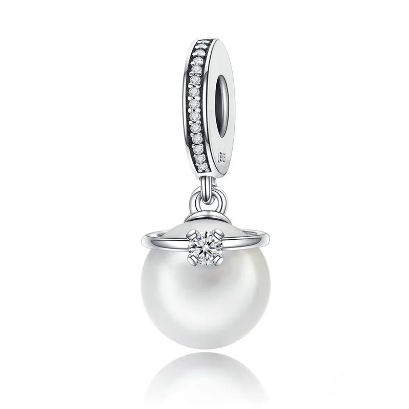 BISAER 925 argent Sterling rose bleu verre pendentif nœud perles plaqué platine pour collier et Bracelet