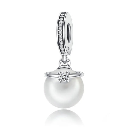 BISAER 925 argent Sterling rose bleu verre pendentif nœud perles plaqué platine pour collier et Bracelet