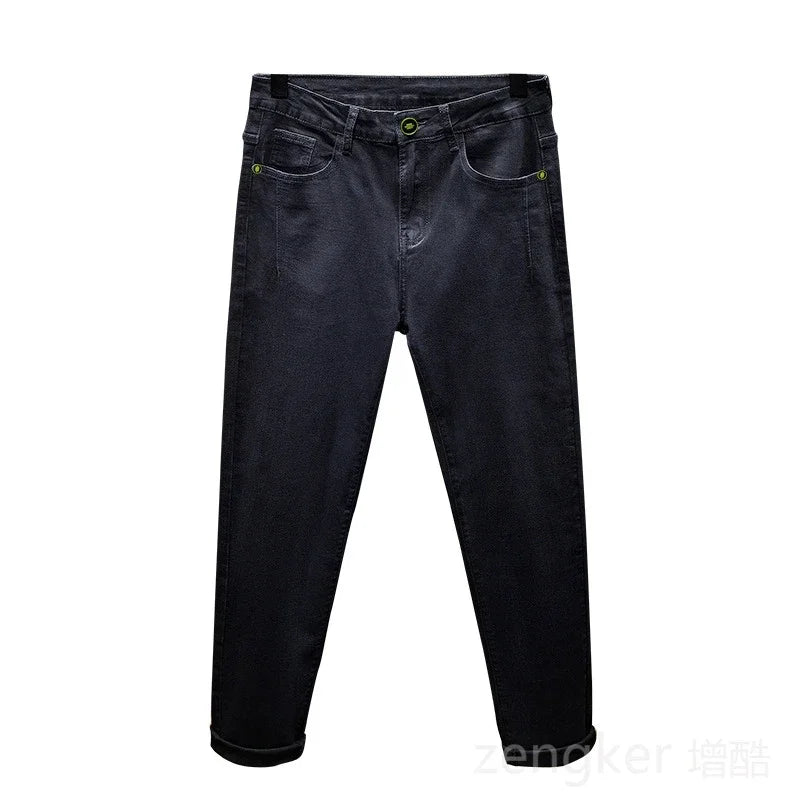 Jean de printemps noir pour hommes, pantalon crayon élastique, sarouel, ample, grande taille, long, 44 46, nouvelle collection