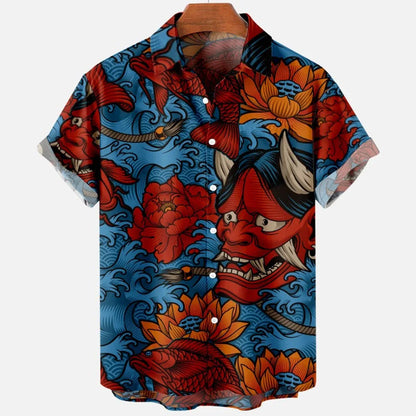 Chemise hawaïenne à manches courtes pour hommes, vêtements amples et respirants, imprimé diable horreur en 3d, été, 2024