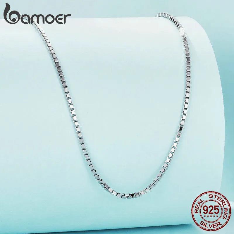 BAMOER classique basique o-chaîne 100% 925 argent Sterling fermoir mousqueton réglable collier boîte chaîne bijoux de mode pour les femmes