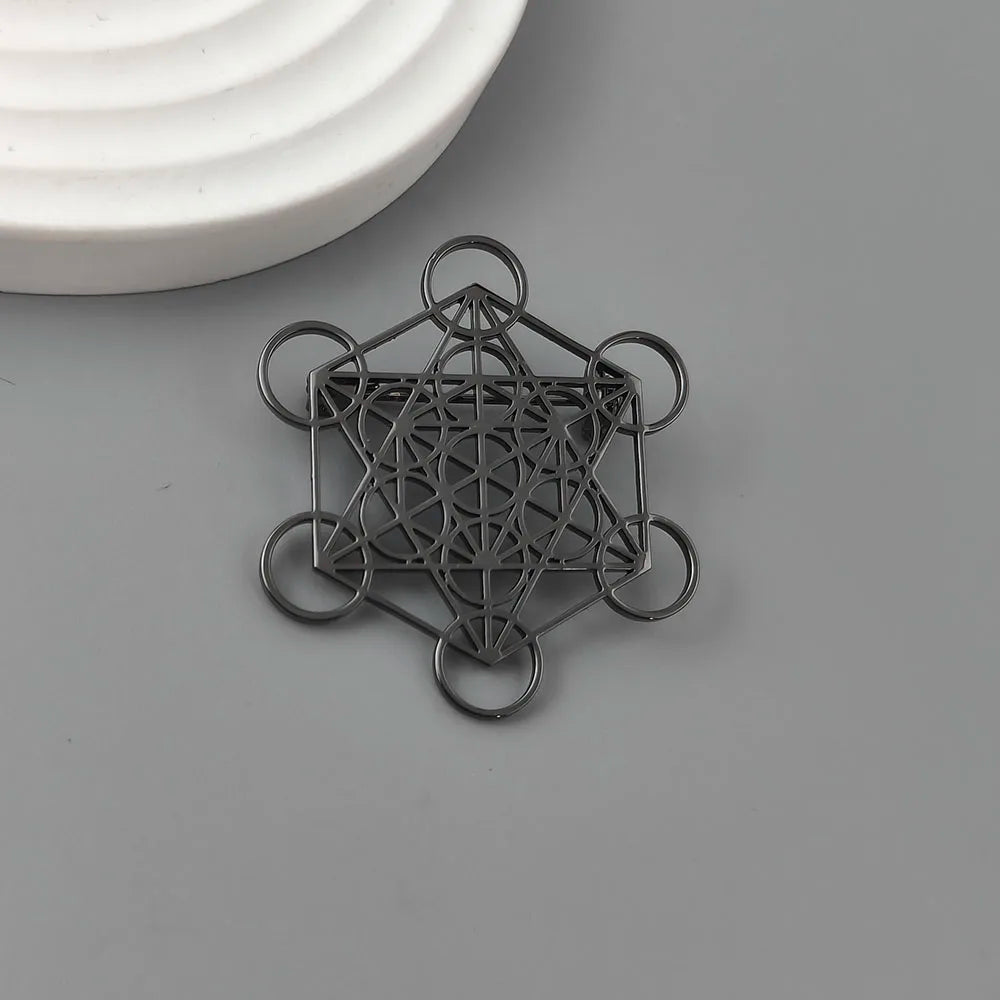 Broche Metatron creuse en acier inoxydable plaqué or 18 carats,