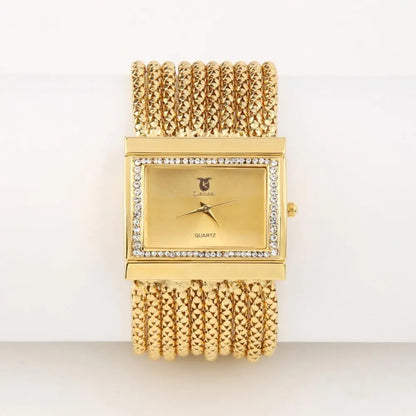Montre-bracelet à quartz analogique multicouche pour femme, bracelet en alliage de perles, mode