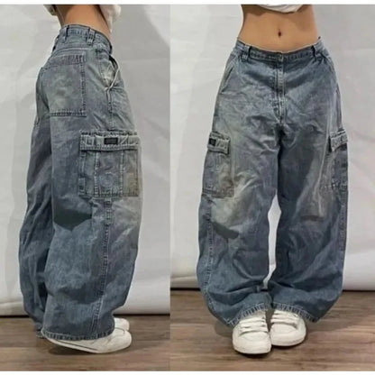 Tendances de la mode américaine Joker outillage poche Baggy jean femme rue Y2K nouveau Hip Hop surdimensionné pantalon à jambes larges unisexe jean