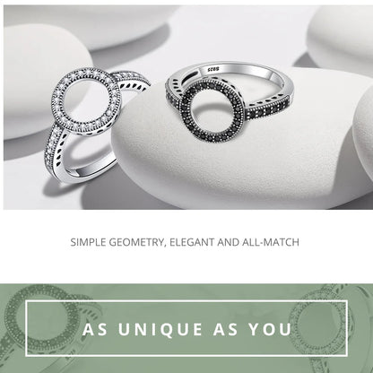 BAMOER-Bagues rondes en argent regardé 100% pour femme, cercle CZ, bijoux, cadeau de Noël, 925 authentique, toujours clair, SCR041