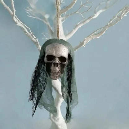 Décorations de crâne d'halloween, ornements suspendus de crâne en mousse, tête d'os de vêtements de mariée, accessoires de décoration d'horreur de maison hantée
