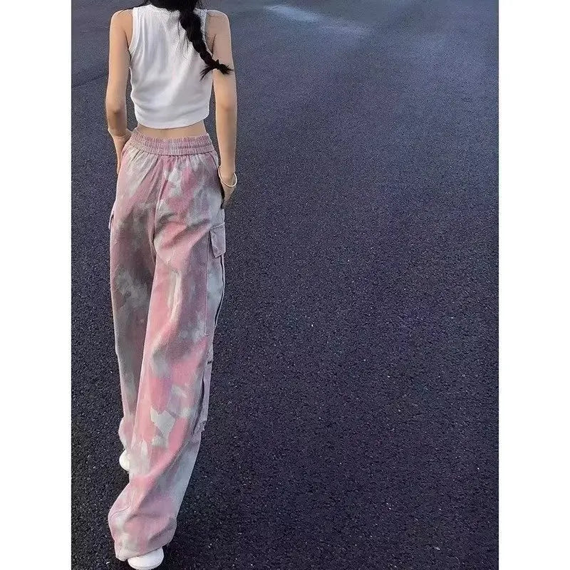 Pantalon cargo camouflage rose pour femme, jambe large, surintendant en denim Y2K, FjStreetwear, Hip Hop, femme, style safari décontracté