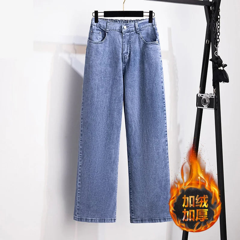 Femme Jeans Casual FJWashed Denim Straight Pants Femme Smile At Vintage Jeans XL-7XL Oversize Automne Hiver