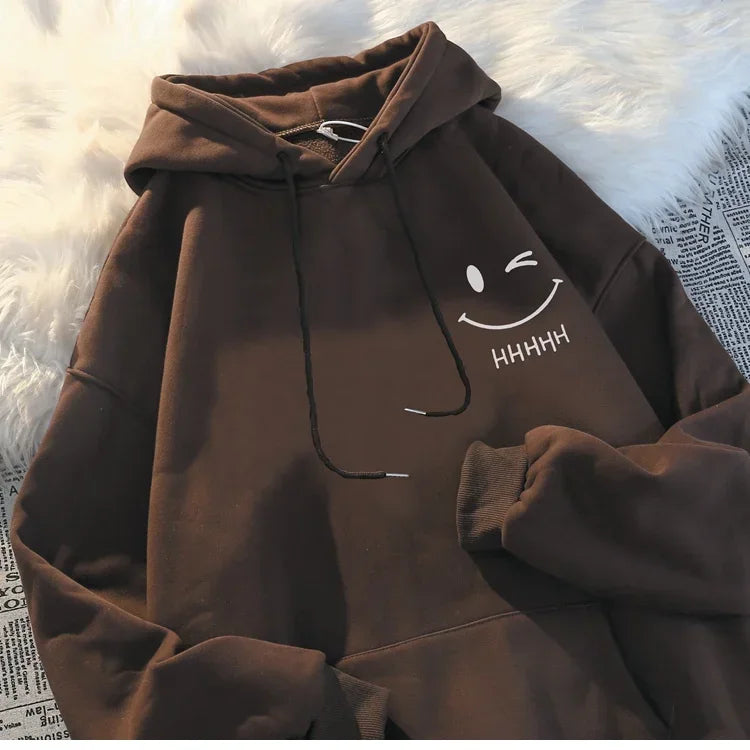 Femmes souriant visage drôle mode Couple pull à capuche américain lourd ample épaissi cachemire sweat à capuche pour garçon pull haut