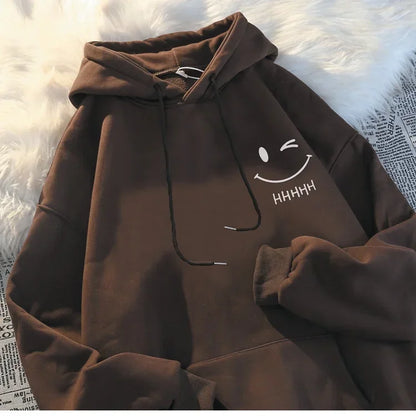 Femmes souriant visage drôle mode Couple pull à capuche américain lourd ample épaissi cachemire sweat à capuche pour garçon pull haut