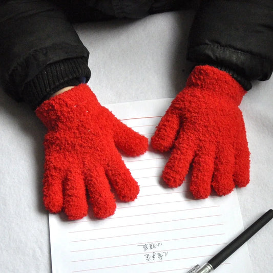 Gants d'hiver en fourrure pour enfants, mitaines à doigts complets, gants doux, garder au chaud, sourire, épais, bébé, enfants de 3 à 6 ans