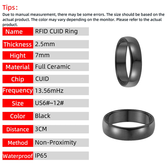 CUID/GEN2 bague intelligente en céramique UID réinscriptible 13.56mHz modifiable pour carte-clone Clone Mifare 1K S50 ou FM1109