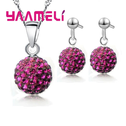 Ensembles de bijoux en argent regardé 925 pour femmes et filles, cadeaux de mariage, cristal autrichien pavé, collier boule CZ Chang, boucles d'oreilles créoles, patients