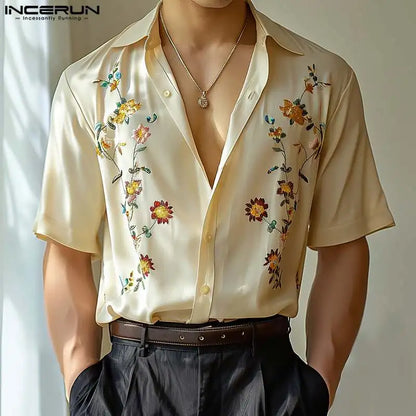 INCERUN-Chemise à manches courtes à imprimé floral pour hommes, Streetwear à revers, Vêtements d'été pour hommes, Mode de vacances, Chemises décontractées S-5XL 2024