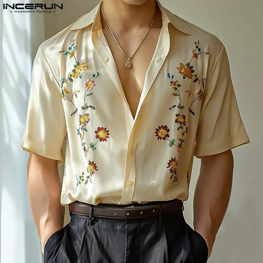 INCERUN-Chemise à manches courtes à imprimé floral pour hommes, Streetwear à revers, Vêtements d'été pour hommes, Mode de vacances, Chemises décontractées S-5XL 2024