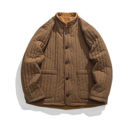 Parka vintage en coton matelassé pour hommes, veste en peluche Harajuku, vêtements des deux côtés, document solide, col montant, style chinois