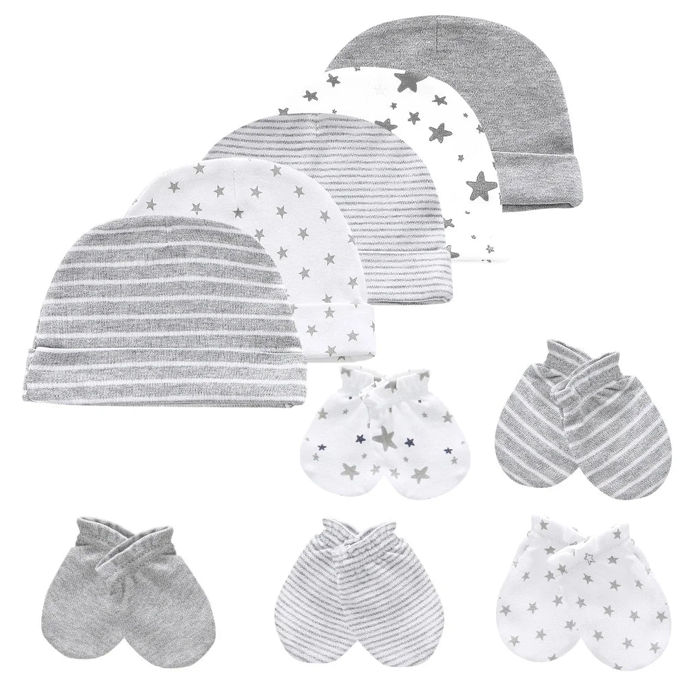 Kiddien'aime-Ensemble bonnet et gants pour nouveau-né, accessoires de vêtements pour bébé garçon, bonnets 100% coton, chapeau d'hôpital, mitaines trempées, 0-6M, lot de 10 pièces