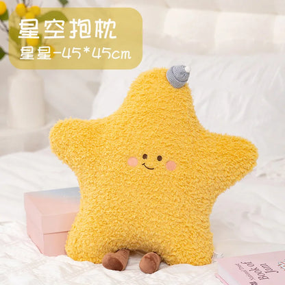 Oreiller ciel étoilé doux, mignon arc-en-ciel, lune, étoile, en peluche, créatif, nuage de soleil, coussin compagnon de sommeil, décoration de maison